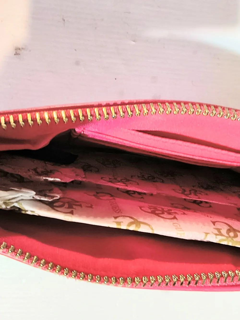GUESS Hot Pink Embossed Logo Wristlet with Gold Hardware